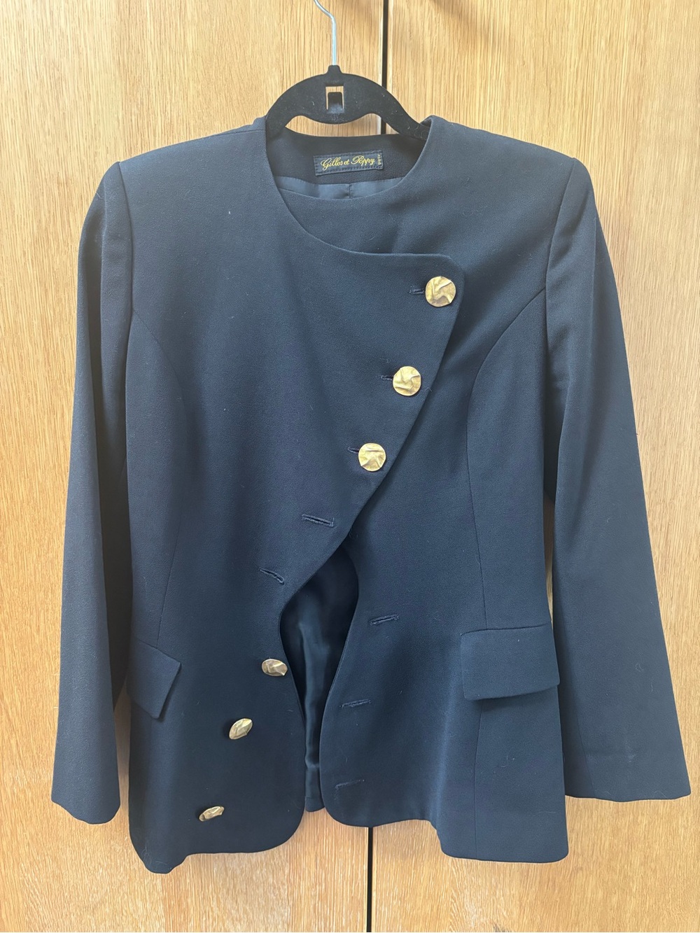 Vintage made in Paris Black Double-Breasted Women's Blazer with Gold Buttons